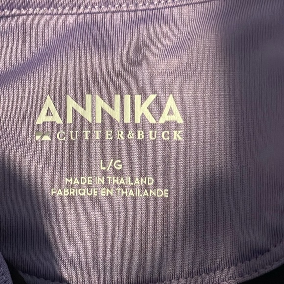 Annika Cutter & Buck Sleeveless Golf Polo Shirt 1/4 Zip Black Purple Size Large - Picture 5 of 7